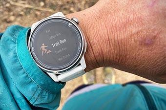 GPS watch (closeup of Coros Apex screen)